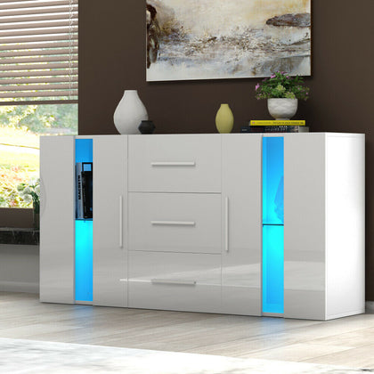 Modern TV Cabinet Sideboard Storage Cupboards 3 Drawers 2 Doors RGB LED Lights