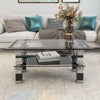 Glass Living Room Coffee Table With Lower Shelf Black Modern Rectangle Tea Table