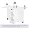 Mondeer Mobile Drop Leaf Folding Dining Table 1 Drawer 2 Storage Shelves White