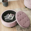 Round Storage Ottoman Coffee Table Side Table Tufted Velvet Padded Stool Box