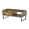 Coffee Table Wood Finish Metal Frame Sofa Table with Drawer & Shelf Brown