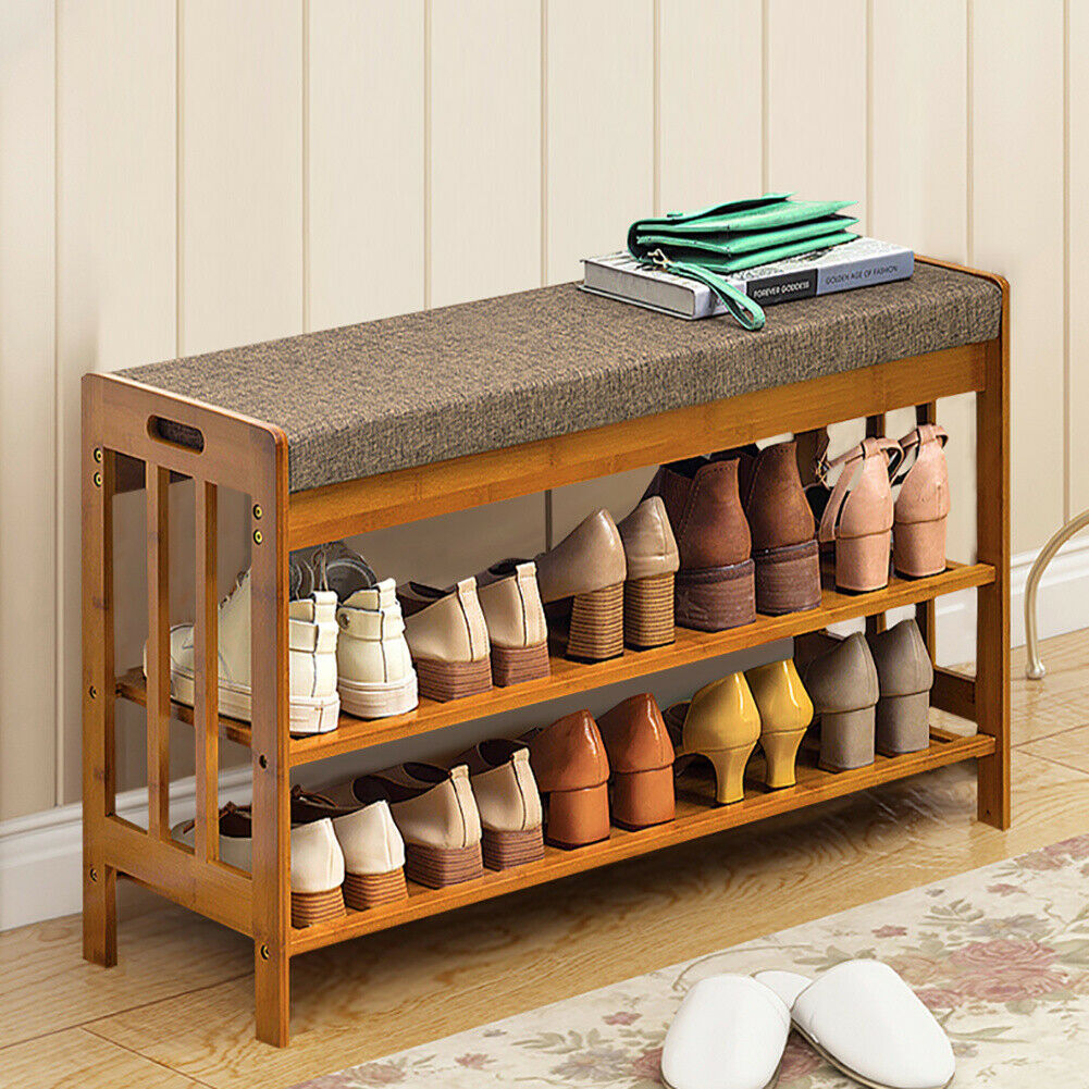 Shoe Rack Storage Hallway Shoe Bench with Seat Cushion Seater 3 Tier S ...
