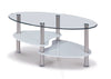 Coffee Table Clear Glass Oval Top Gloss White Black Natural Shelf Chrome Legs
