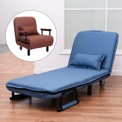 Single Folding Sofa Bed Chair Modern Fabric Sleep Function Holder W/ Pillow New