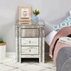 Mirrored Crystal Diamond Side Glass 3 Drawers Bedside Cabinet Tables Furniture