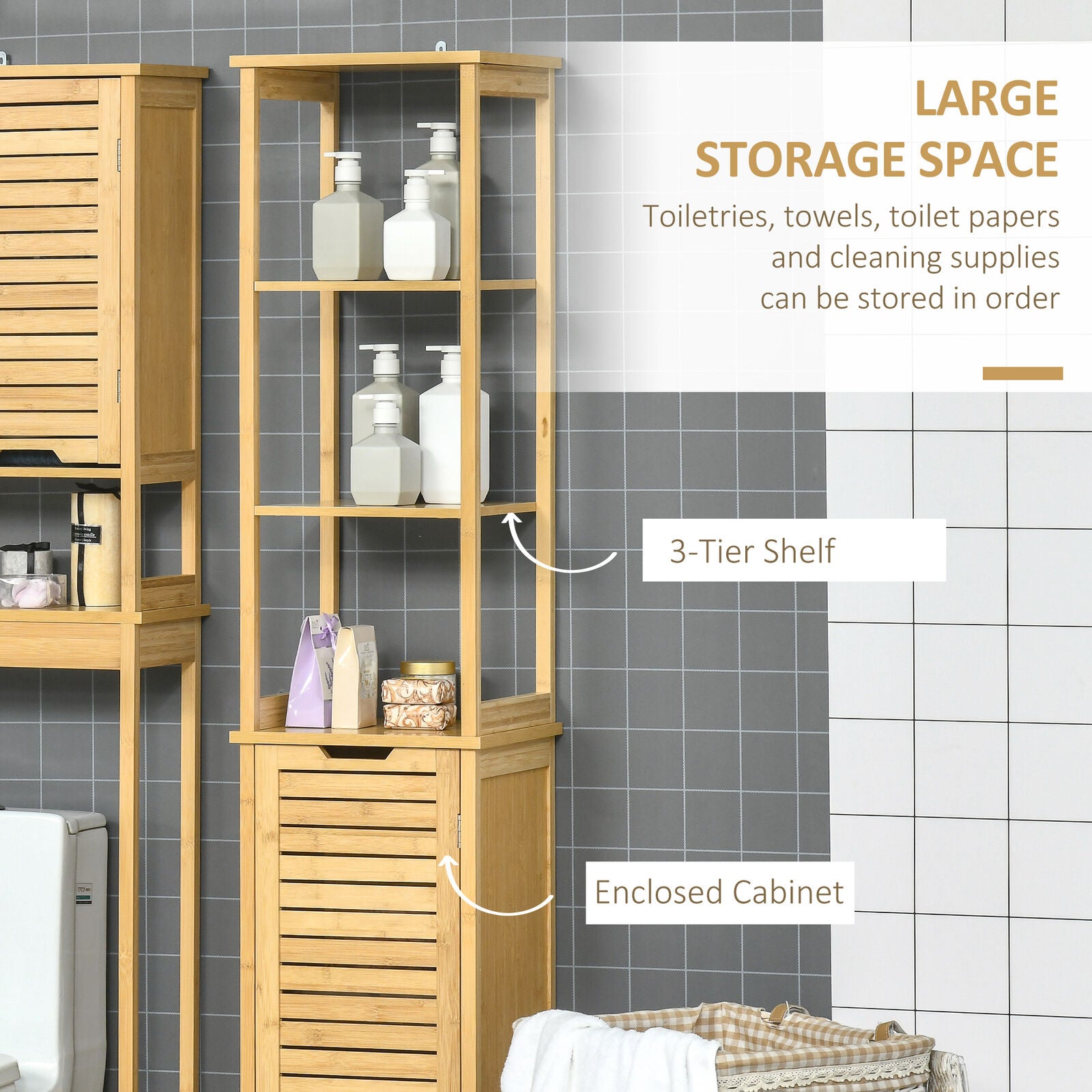 kleankin Narrow Bathroom Storage Cabinet with Drawer and 5 Tier Shelf, Tall  Cupboard Freestanding Linen Towel, Slim Corner Organizer, Gray