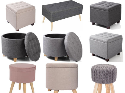 Linen +MDF Ottoman Storage Seat Toy Box Pouffe Seat Foot Stool with Cover Home