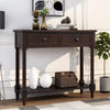 Console Table with 2 Drawers and Storage Shelf Pine Wood Desk Hallway Furniture