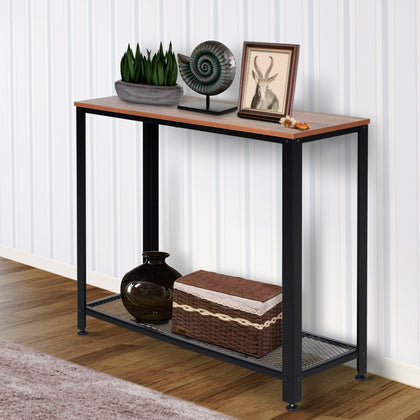 2-Tier Console Table Side/End Table w/ Mesh Shelf Entryway Hallway Furniture