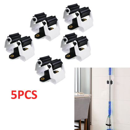 5 Hooks Clip Mop Broom Holder Brush Handle Tool Hanger Wall Mounted Storage Rack