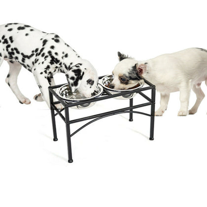Double Elevated Dog Pet Feeder Bowl Stainless Steel Food Water Stand Tray UK