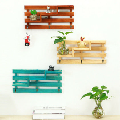 Rustic Vintage Wall Mounted Storage Shelf Wooden Ladder Display Rack Home Decor