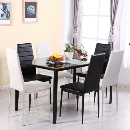 White Or Black Dining Set Glass Table Chairs Kitchen Furniture Breakfast Seat UK