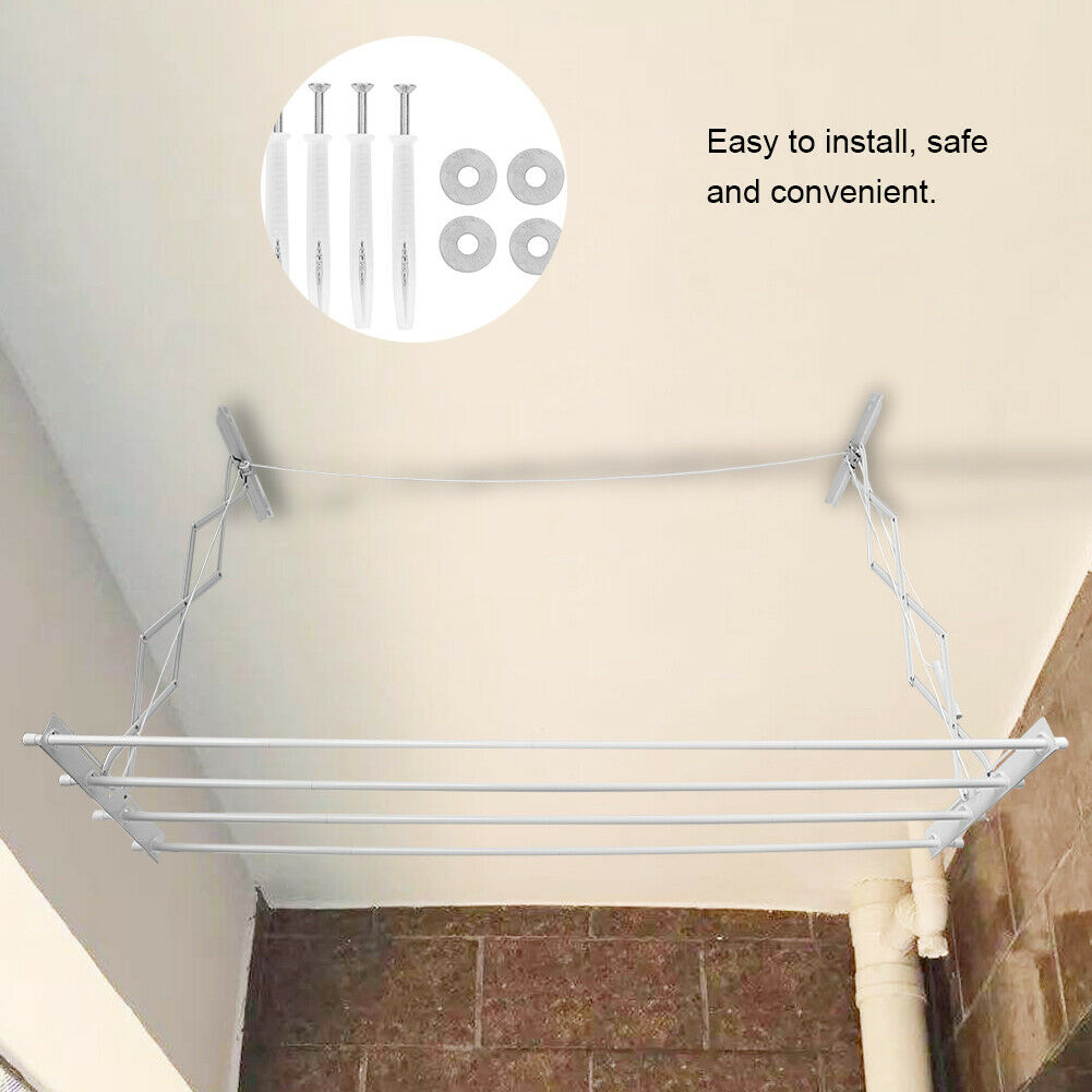 Ceiling Hanging Dryer White Airer Clothes Laundry Drying Space Saver Rack