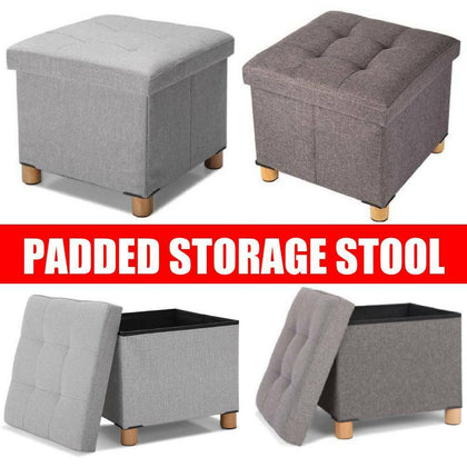 Grey Storage Footstool Ottoman Footrest Makeup Dressing Table Stool Pouffe Seat