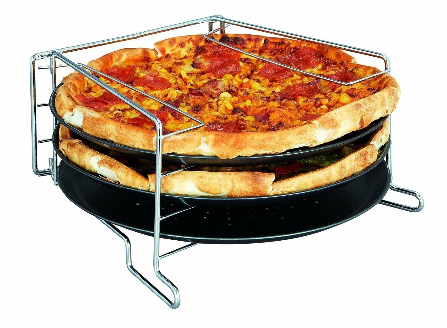 4 Piece Pizza Tray Set Serving Plate Baking Tin Oven Grill Rack Stick Quildinc