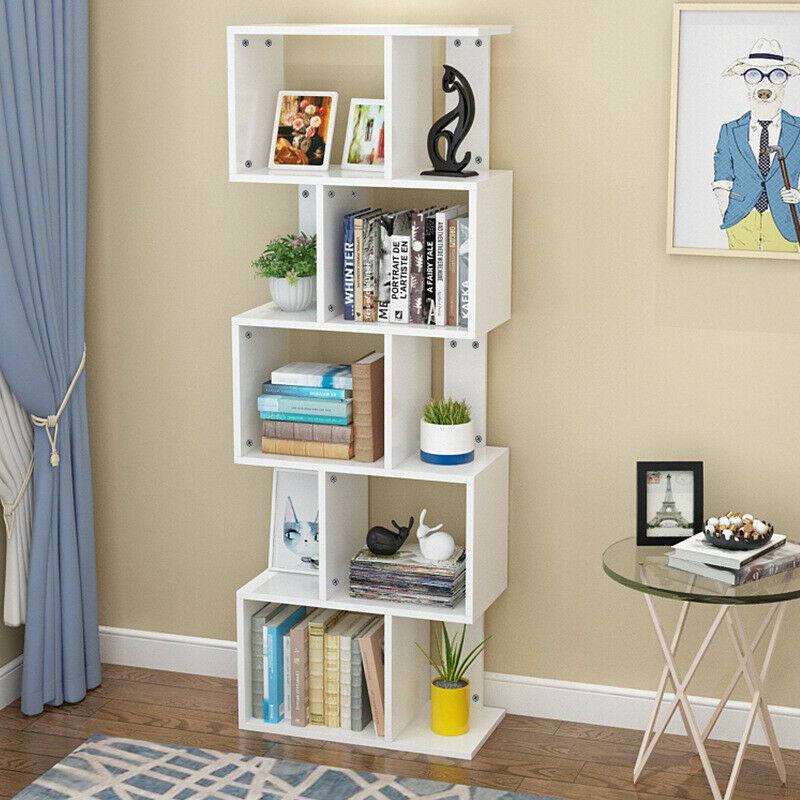 S Shape 3/4/5 Tier Bookshelf Bookcase Storage Unit Display Ladder Shelf Office