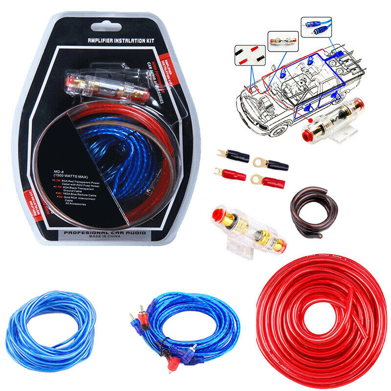 1500W Car Audio Subwoofer Amplifier Installation Kit AMP RCA Wiring Kit  Cable Fuse Holder Wire Cable