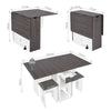 Wooden Mobile Drop Leaf Dining Table w/4 Stools Set Kitchen Home Furniture Grey