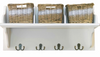 Wicker storage unit with goat hooks and 3 storage baskets wall mounted shelf