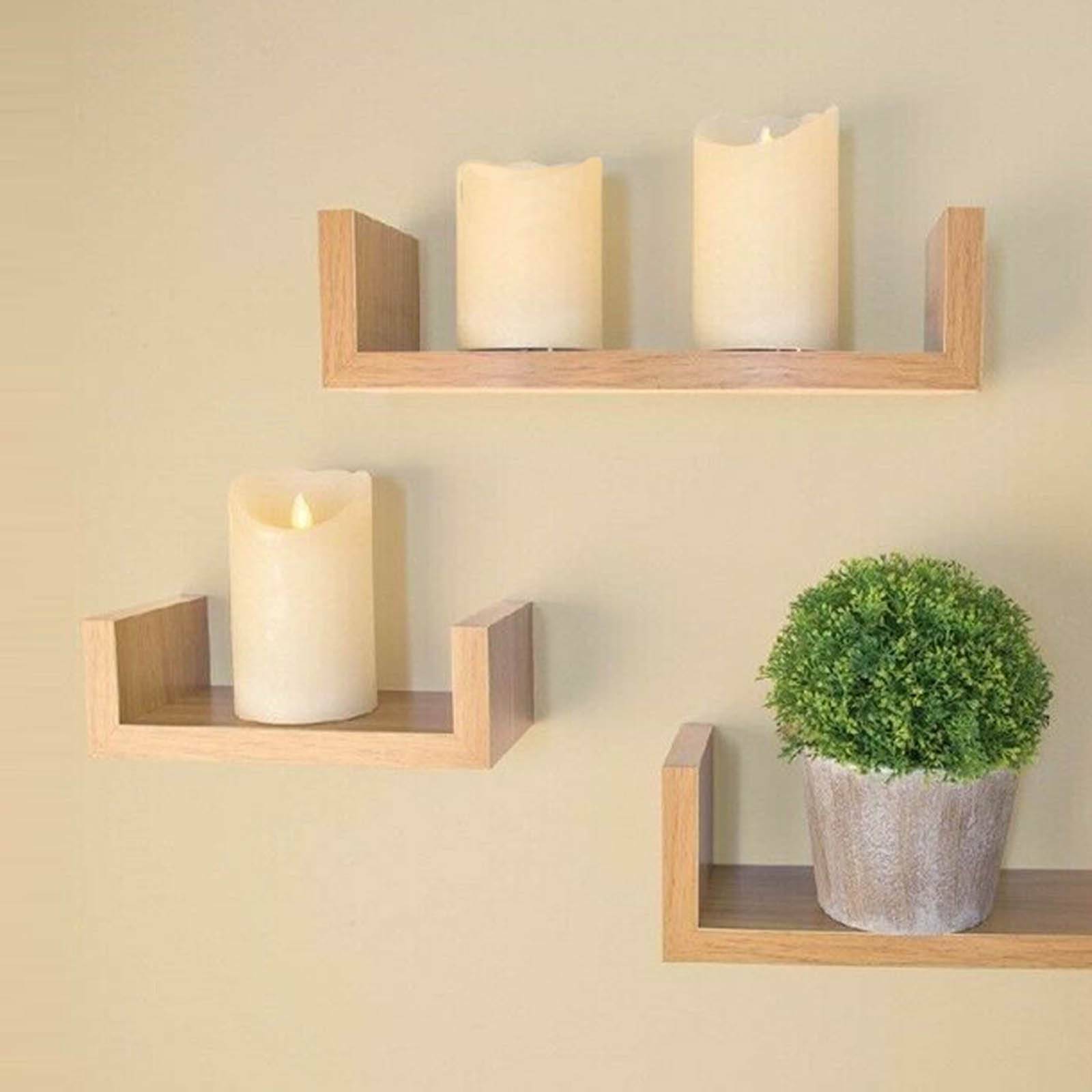 Set of 3 U Shape shelves Floating Wall Shelve Home Decor Storage Wood Shelf Unit