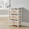 White Wooden Storage Unit 3 Drawer Wicker Basket Chest Organiser Bedroom Hallway