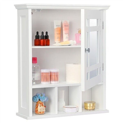 Bathroom Wall Cabinet Mirror Storage Cupboard Single Door Adjustable Shelf White