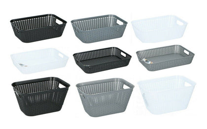 Rattan Style Plastic Storage Baskets Office Home Kitchen Tidy Organiser Basket