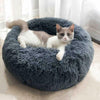 L Comfy Calming Dog Cat Sleeping Bed Warm Soft Plush Round Nest Dark Grey