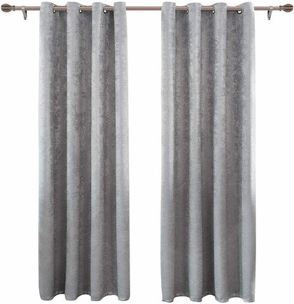 2X Curtain pair thermal blackout damask eyelet Curtains for Bedroom dark grey