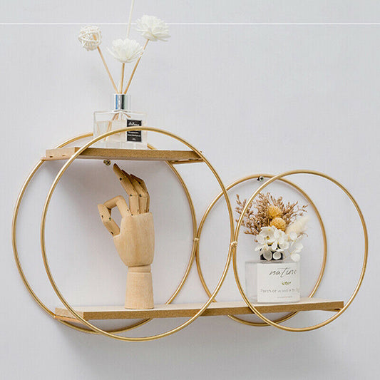 Round Cube Wall Shelf Gold Metal Frame Storage Shelving Display 2 Tier Unit NEW