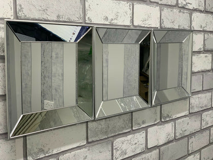 Set of 3 Contemporary Square Silver mirror Decorative Wall Bevelled Mirror 25 Cm