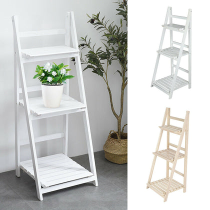 3Tier Wooden Ladder Folding Book Shelf Stand Plant Flower Display Shelving Rack