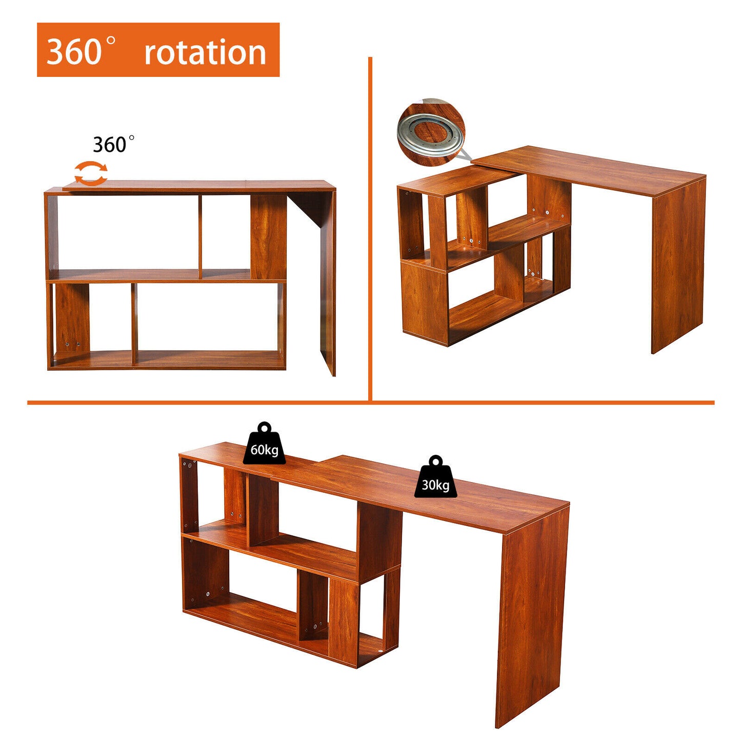 Brown L-shaped Computer Desk Corner PC Table Workstation Home Office w/ Shelves