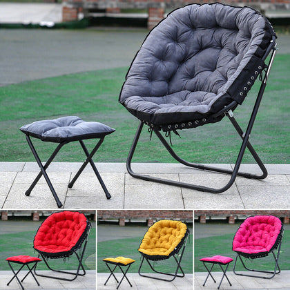 Folding Moon Armchair with Footstool Foldable Single Sofa Chair Cushioned Seat
