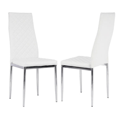 Set of 2 White Faux Leather Dining Chairs Padded Chrome Legs Kitchen Furniture