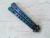 Iridescent Rainbow Practise Balisong Trainer Spring Latch Butterfly Comb