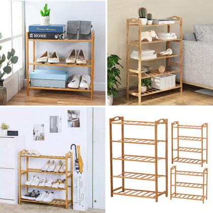 3/4/5 Tiers Wood Shoe Rack Shelf Home Small Item Storage Organizer Free Standing