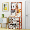 Vintage Wooden Hall Tree Hat and Coat Stand Hallway Shoe Rack Bench with Shelves