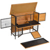 PawHut 2-Story Wooden Metal Rabbit Hutch Bunny Cage w/ Ramp Feeding Trough