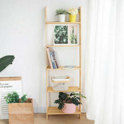 5 Tier Ladder Wall Shelf Bookcase Shelving Unit Wood Storage/Display Stand Home