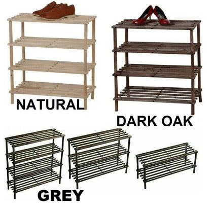 Wooden Slated Wood Shoe Rack Stand Holder Organizer 2 / 3 / 4 Tier Die Color