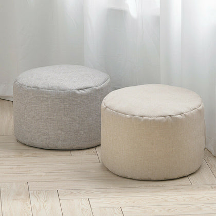 Linen Fabric Bean Bag Footstool Foot Rest 40cm Round Pouffe Ottoman Beanbag Seat