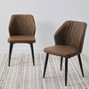 2X Retro Brown/ Grey Dining Chairs Faux Leather Kitchen Dining Room Metal Leg
