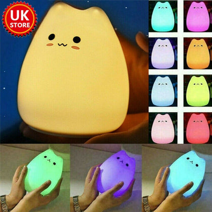 7 Color Change LED Mini Night Light Lamp Cute Silicone Cat Kids Bedroom Room