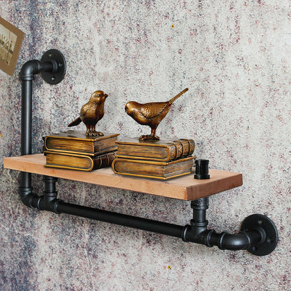 Industrial Pipe Wooden Wall Shelf Hanging Mounted Shelves Rustic Display Unit