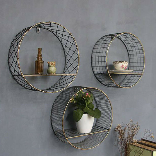 Retro Metal Wall Shelf Industrial Style Round Storage Display Rack Shelving Unit