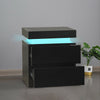 High Gloss Front 2 Drawers Bedside Table Cabinet LED Nightstand Black/White Unit
