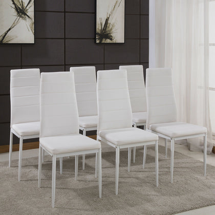 6 Dining Chairs White Faux Leather Padded Seat Kitchen Living Room Furniture