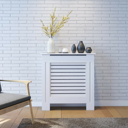 Small Radiator Cover Modern White Painted Horizontal Grill Wall Cabinet Home UK